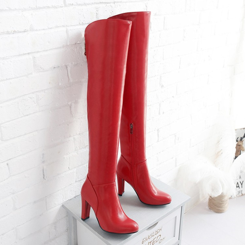 Women's Fashion Thigh High Black Red Heels Over the Knee Boots Female Autumn Winter Sexy Long Dance Party Shoes Lady efdc