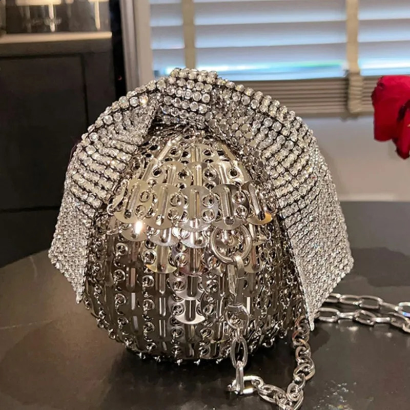 DHXJ Womens ball shape Woven Hollow Metal Chain Tote Clutch bow dia Travel Holiday Shoulder Bag Handbag 240729