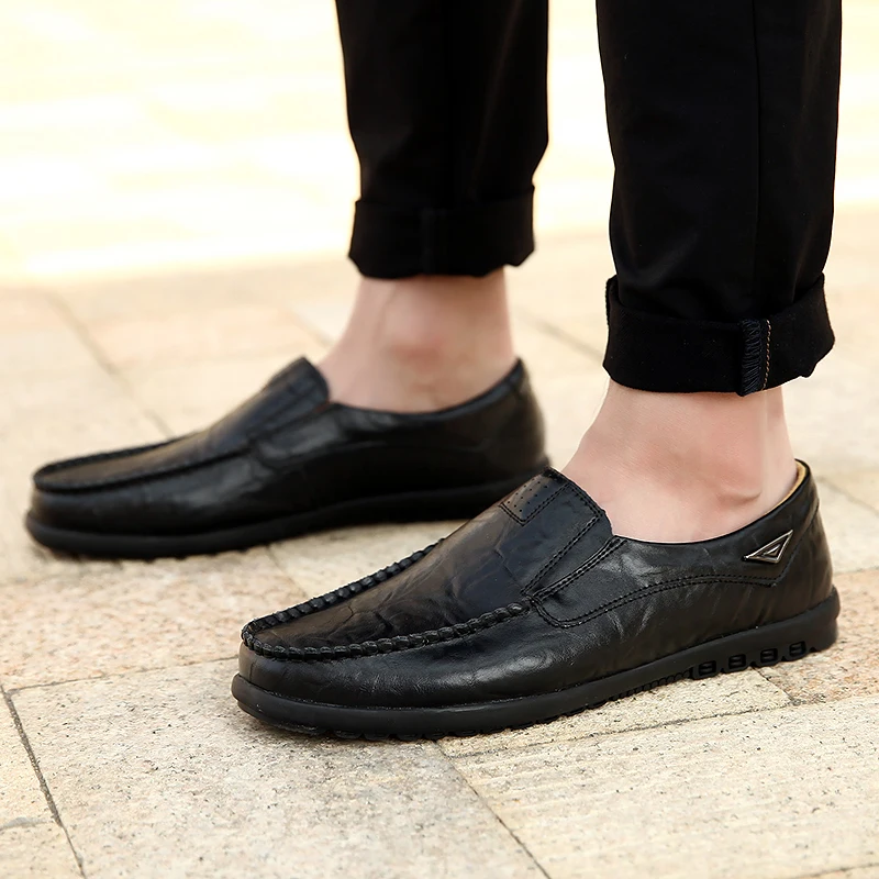 man shoes Genuine Leather Men Casual Brand 2023 Mens Breathable Slip on Black Driving Shoes Plus Size 37-46 4 9f124