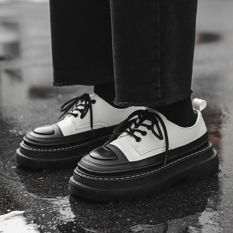 Retro Splicing Leather Round Toe Lace-up Casual Shoes for Men