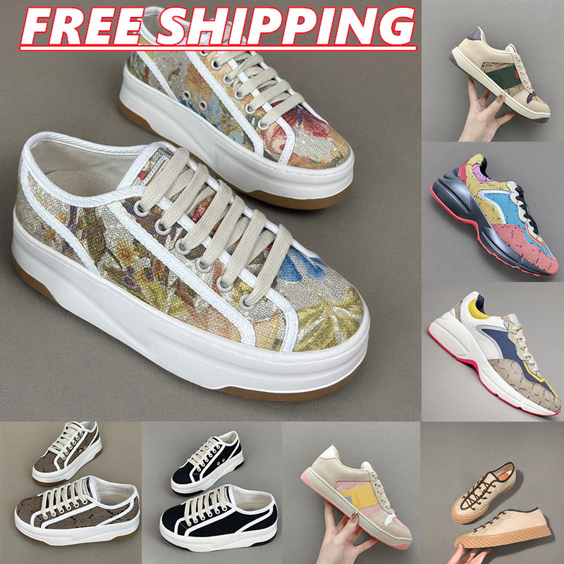 Free Shipping Designer Casual Shoes Floral Striped Denim Canvas Leather Style Walking Gym Daily Sports Sneakers For Mens Womens Trainers