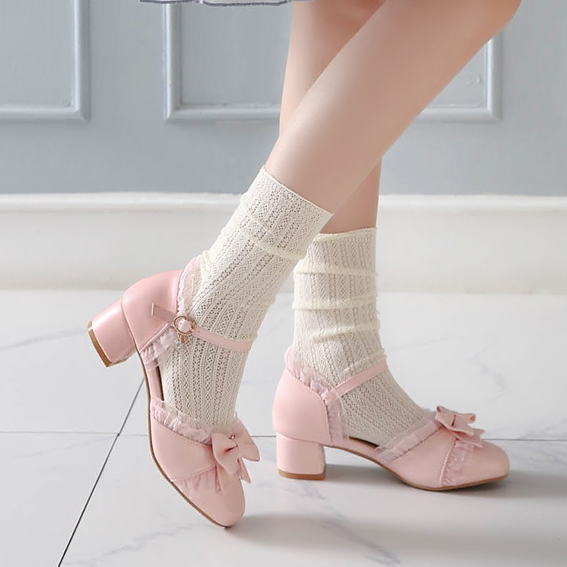 2025 new Japanese Sweet Lolita Princess Dance Girls Cute Bowtied Summer Shoes Round toe White Pink College Pumps Ladies Sandals ab77