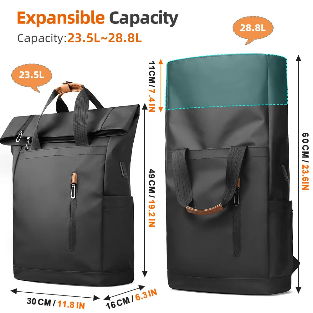 HcanKcan Mens Waterproof Travel Backpack Large Capacity Expandable Bag Business Multi functional Outdoor Hiking with USB Port 240730ZYl