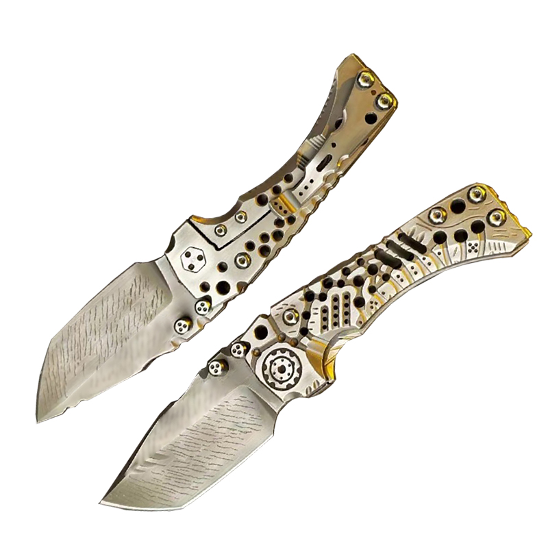 MBB T1 Strong Tactical Folding Knife Z-Wear Coating Stone Wash Tanto Point Blade CNC TC4 Titanium Alloy Handle Survival Pocket Knives with Plastic Box