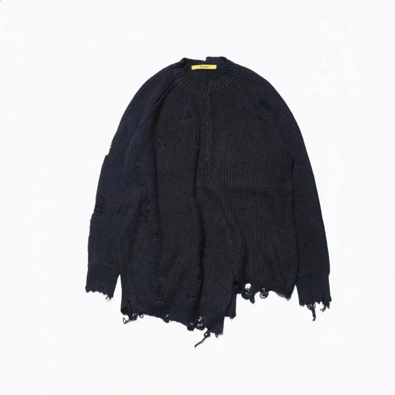 Autumn Ripped Hole Sweater Men Oversized Irregular Casual Pullovers Hip Hop Punk Patchwork knitted Sweater Coat Vintage X9221 240821