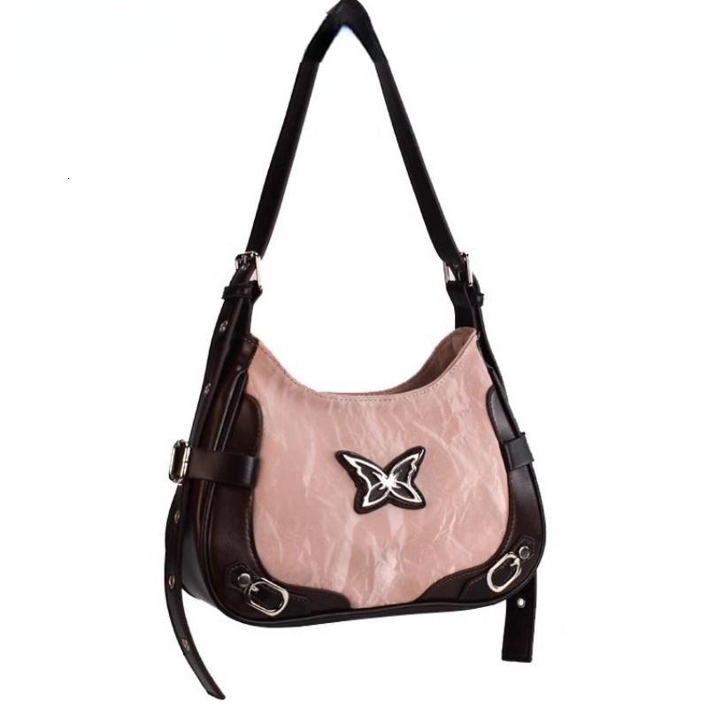 Y2k Womens Shoulder American Vintage Style Contrast Color Fashion Handbag Butterfly Haruku Pink Ladies Armpit Bag H731#26 ddmy 5c2e
