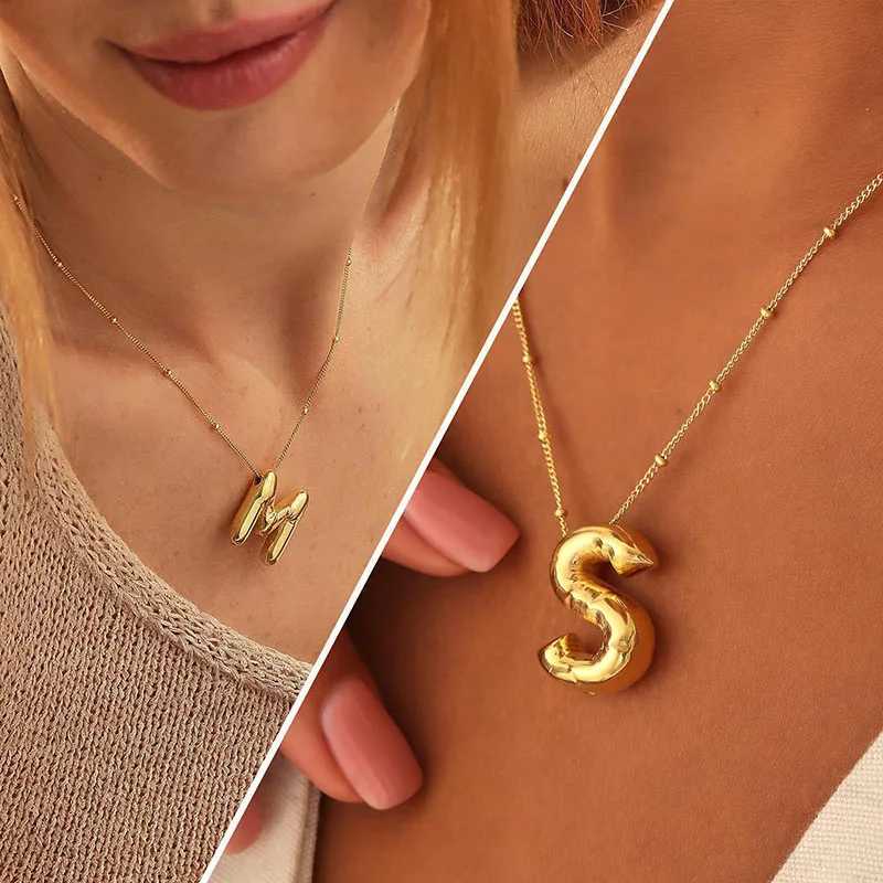 Initial Bubble Letter Pendant - Personalized 26-Letter Balloon Necklace in Gold 4 26