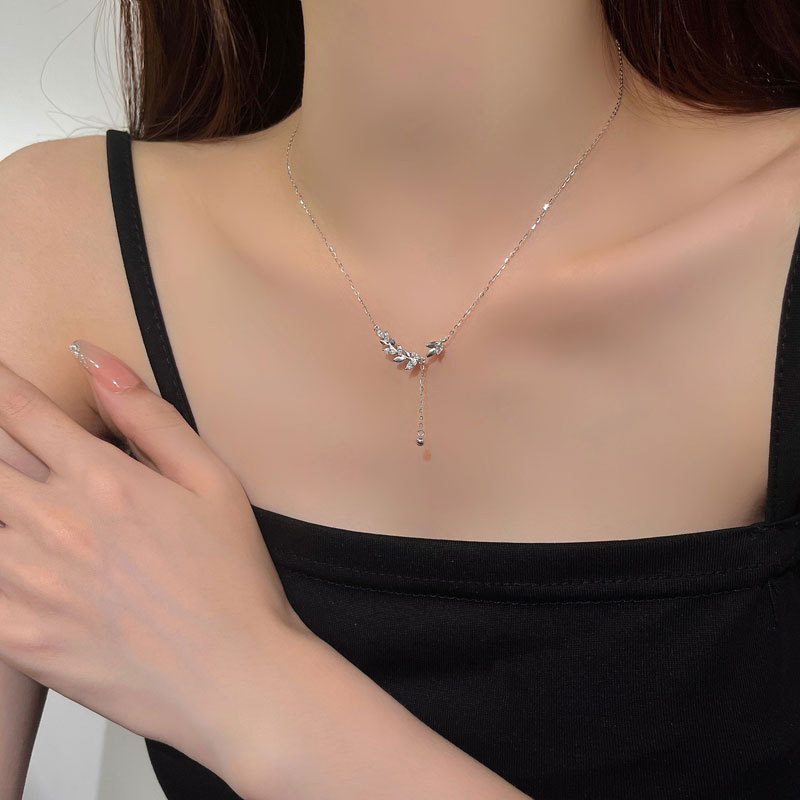 Sweet Wheat Ear Marquist Moissanite Necklace in Pure S Sterg Sier - Elegant Beach Party Jewelry Gift for Women