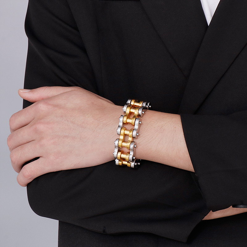 22mm Hip Hop Cool Men Bicycle Link Chain Bracelet Stainless Steel Classic Belt Buckle Bangle