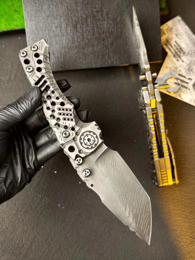 MBB T1 Strong Tactical Folding Knife Z-Wear Coating Stone Wash Tanto Point Blade CNC TC4 Titanium Alloy Handle Survival Pocket Knives with Plastic Box