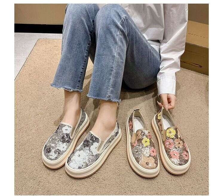 Women S New Design Shining Thick Sole Canvas Shoes Casual Soft Sliver Free Shipping Outdoor hining ole hoes oft liver hipping