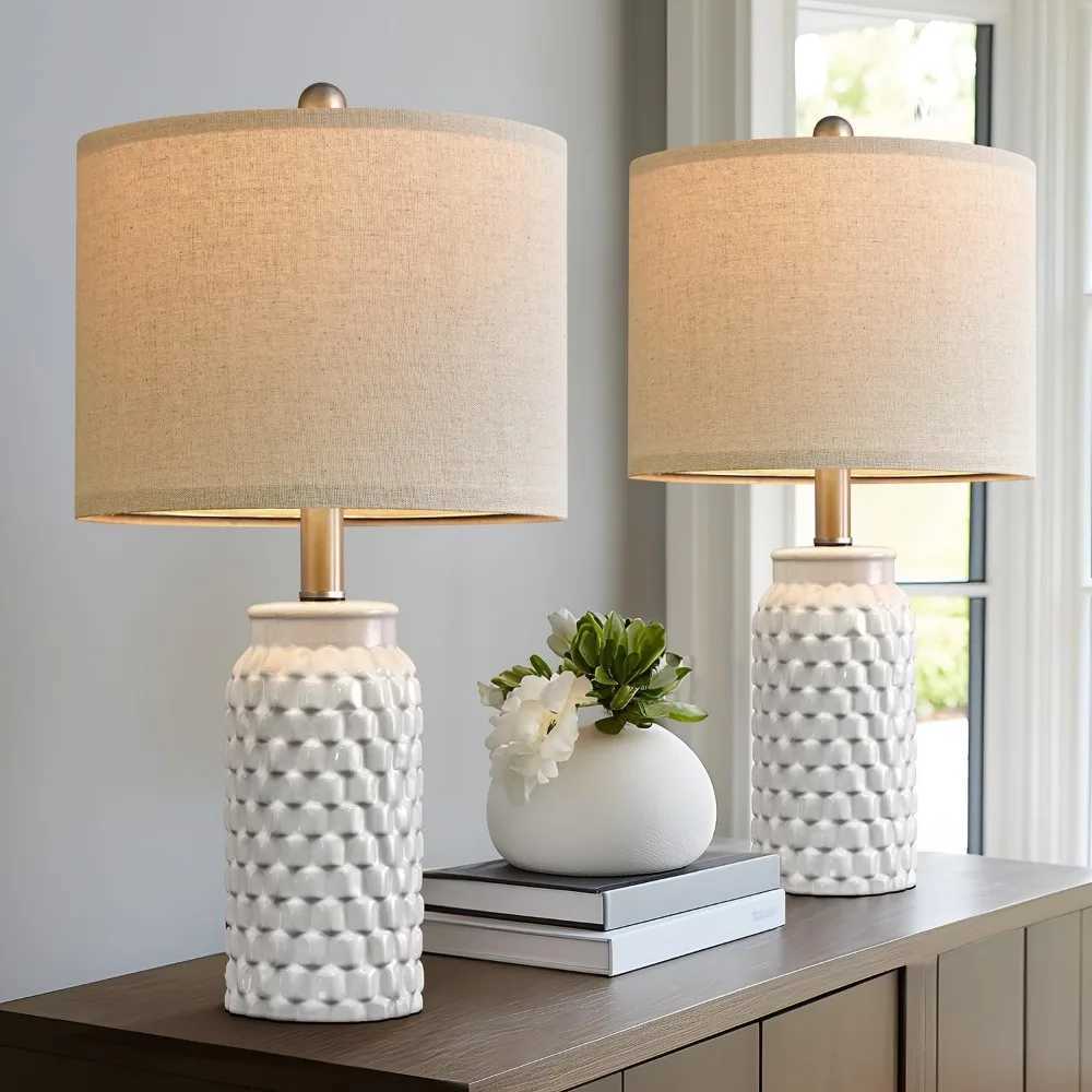 20.5 White Modern Ceramic Bedside Lamp Set of 2 for Bedroom Decor Farmhouse Table Lamp for Living Room Office Dorm B240904