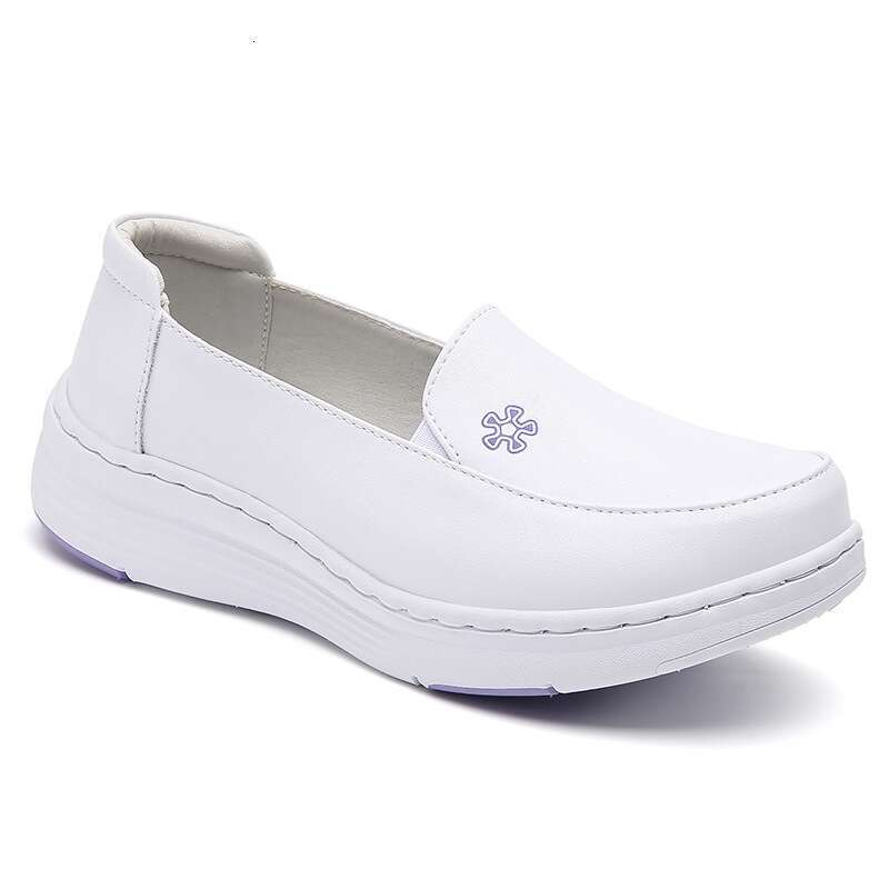 S Leather Ddmysports Nurse Hospital Work Women White Shoes Anti Slip And Breathable Thick Leather Soft Soled Flat Outdoor Shoes hoes lip oft oled hoes