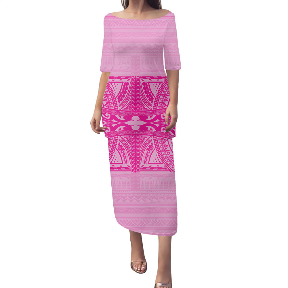 Puletasi Dress Polynesian Samoa Tribal Sublimation Print Dresses Women Custom Image Poncho Dress Drop Tattoo Maxi 220706