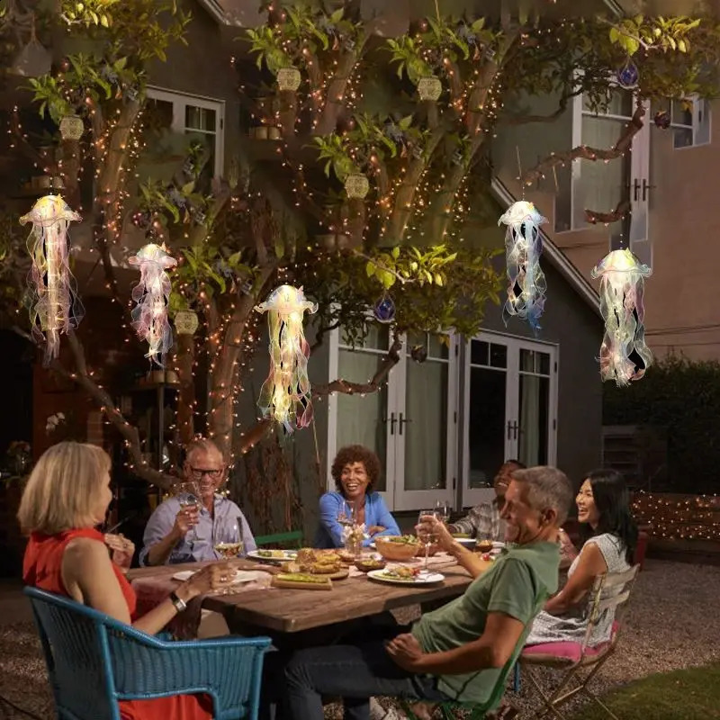 1PC Gradient Jellyfish Light Decoration LED Light Festival Pendant Courtyard Lighting Handmade Light Small Night Light 240730