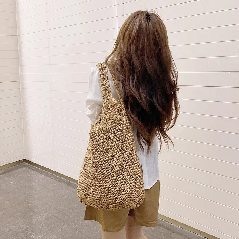 Fashion Straw Women Shoulder Bags Paper Woven Female Handbags Large Capacity Summer Beach Casual Tote Purses y240828