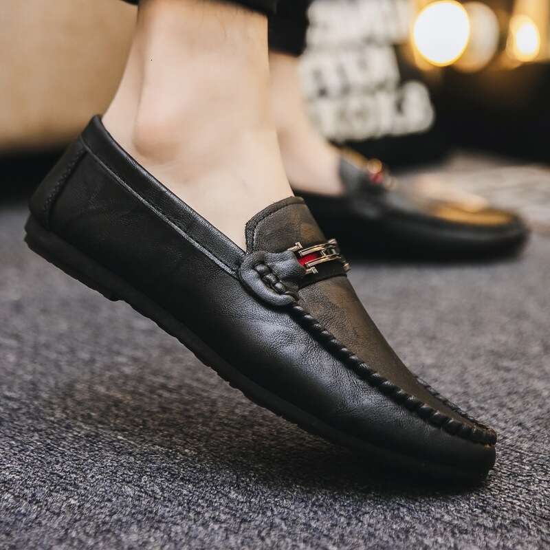 2024s 2024 New Comfort British Social Loafers Men'S Black Summer Lightweight Fashion Shoes Men'S Slip-On Men'S Shoes