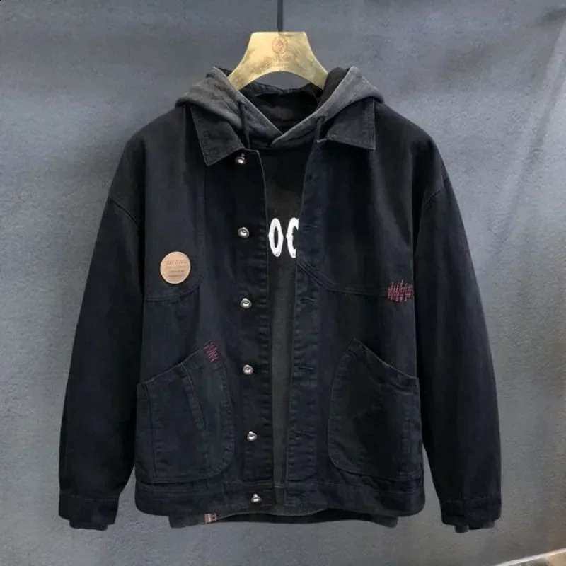 Jeans Coat for Men Cargo Button Denim Jackets Man Brown Cowboy Korea Y2k of Fabric Low Price Cowgirl in Lowest High Quality Worn 240816