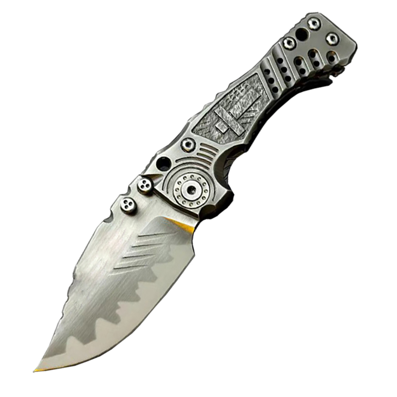 MBB T1 Survival Tactical Folder Knife Z-Wear Coating Stone Wash Drop Point Blade CNC TC4 Titanium Alloy Handle Ball Bearing EDC Pocket Knives with Pla