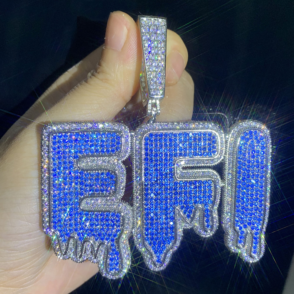 Hip Hop Custom A-Z WaterDrop Letters Pendant Necklaces Blue Zircon 18k Gold Plated Jewelry
