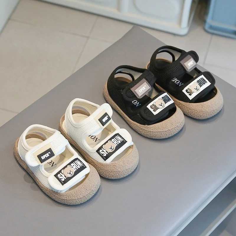 Summer Baby Sandals Little Bear Head Cute Kick Resistant Boy Children Beach Shoes Soft Sole Breathable Girl Kids Cartoon SandalsL240730