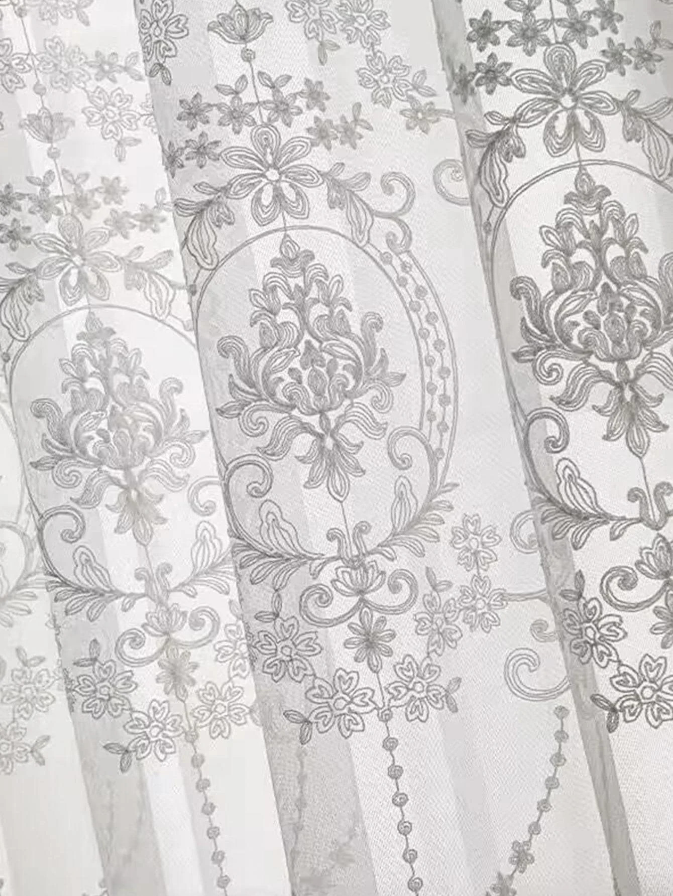 Sheer Curtains White Embroidered Floral Voile Drapes for Living room Bedroom 240730