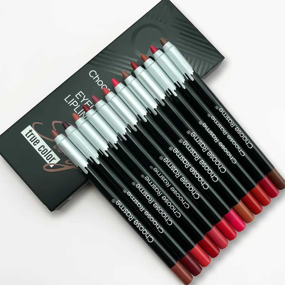 12Color Matte Lipstick Lipliner Kit Velvet Lip Pencil Red Brown Lip Shadow Contour Tint Long Lasting Lip Liner Set XJ250623