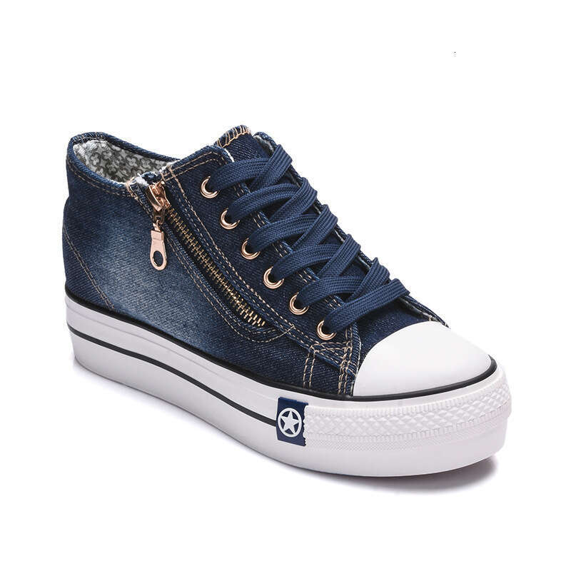2024 6cm Elevator Women Thick Soled Denim Canvas Shoes Casual Board Shoes