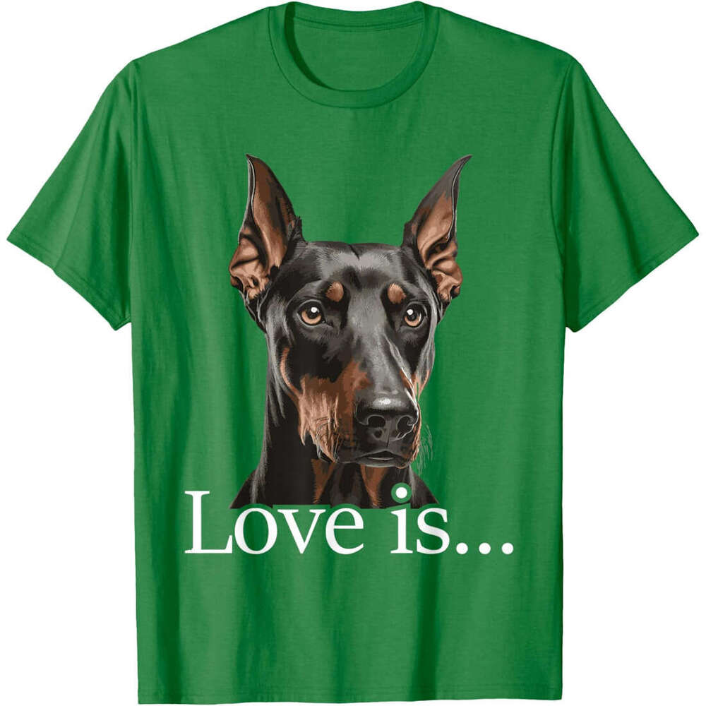 T shirt Mens Love Is - Doberman Pinscher Dog Trainer Pet Owner Puppies T-Shirt shirts tshirt graphic tee Casual tops summer clothes Short sleeve Free 