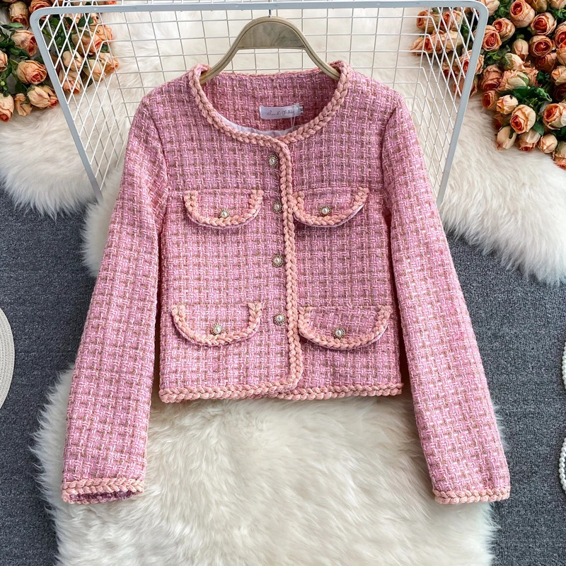 Fashion Two Piece Skirt set autumn winter short suit jacket womens top high waisted and hip wrapped skirt 240731
