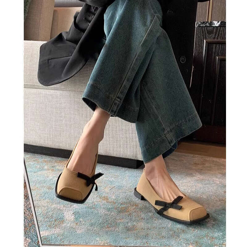 Mary Janes: Retro Square-Toe Women's Flats, Comfy Slip-On Bow Shoes