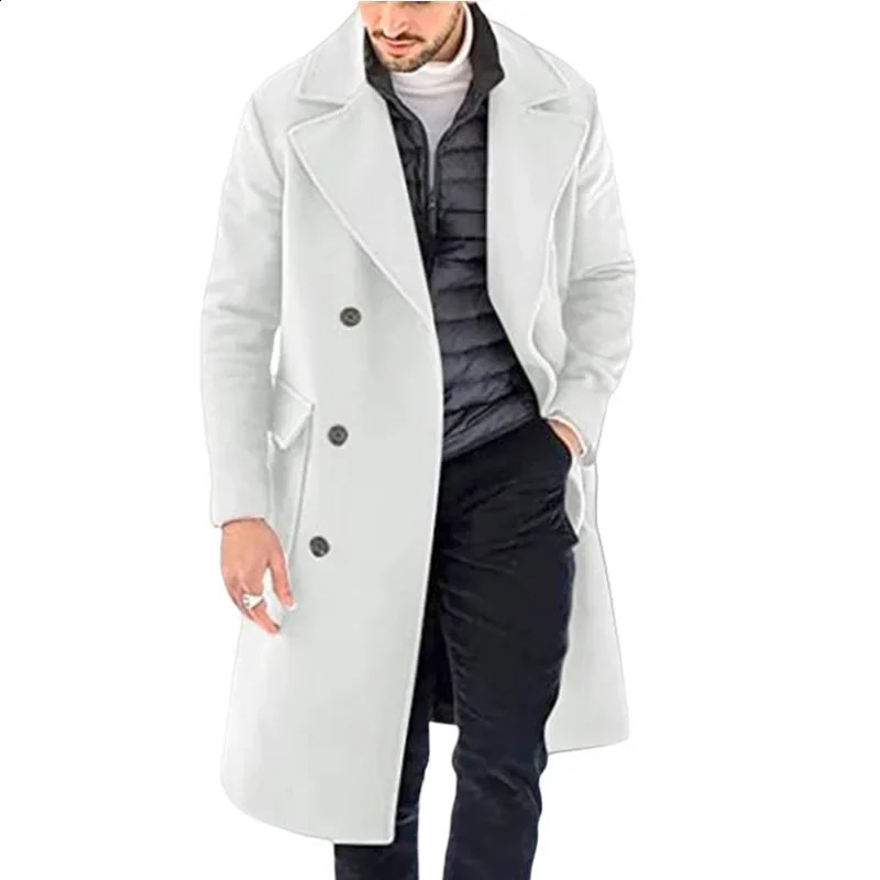 Mens Loose Cardigan Double Breasted Large Coat Autumn Winter Woolen Coat Mens Vintage Long Sleeve Lapel Pocket Woolen Coat 240812
