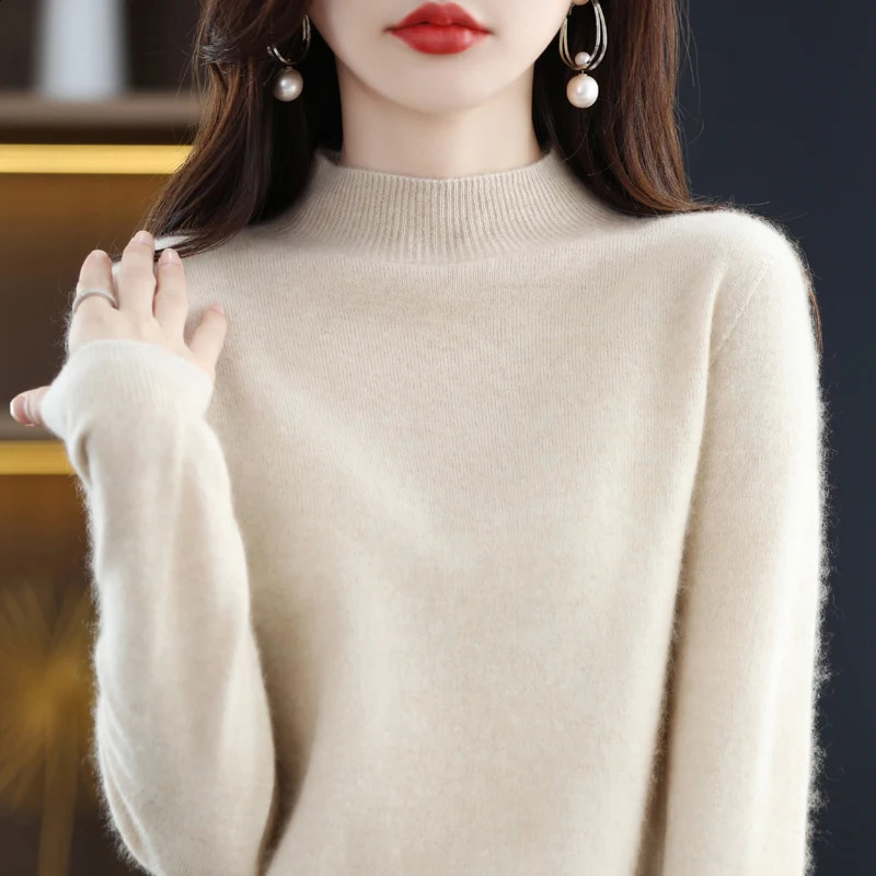 100% Merino Wool Cashmere Sweater Womens Knitted Navy Blue Collar Long Sleeve Floral Autumn Winter Clothing Warm Jumping Top 240812