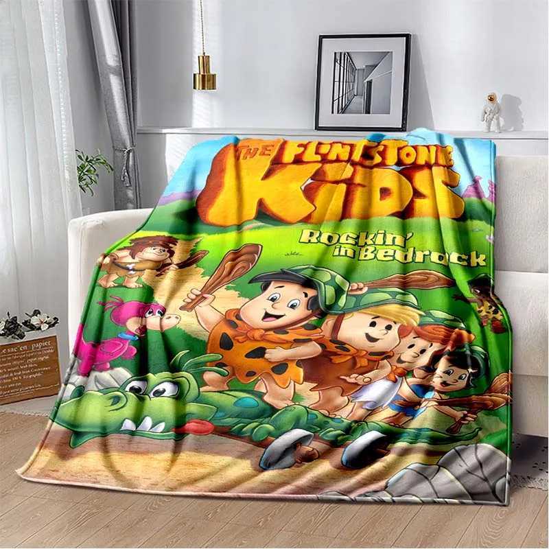 Classic Cartoon Blanket Flintstones Flannel Soft Plush Throw Blanket Kids Bedroom Sofa Bed Travel Picnic Warm Blanket Kids Gift Y240730