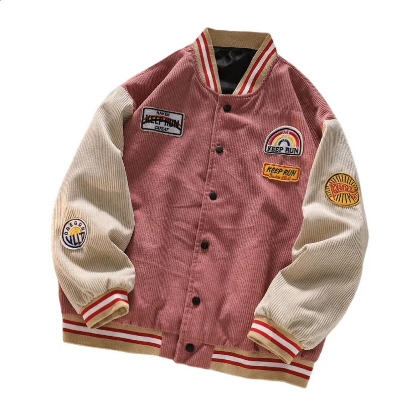 Trendy Mens Baseball Jacket Spring And Autumn Style Embroidered Letters Corduroy Loose Jacket Sportswear Harajuku Retro Uniform 240816