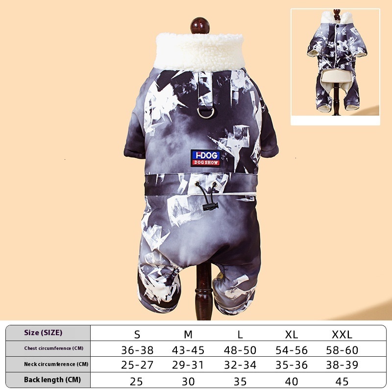 Cozy Four-Paw Winter Protection with 'Fighting Bear' Print Cotton Coverall for Your Canine Buddy