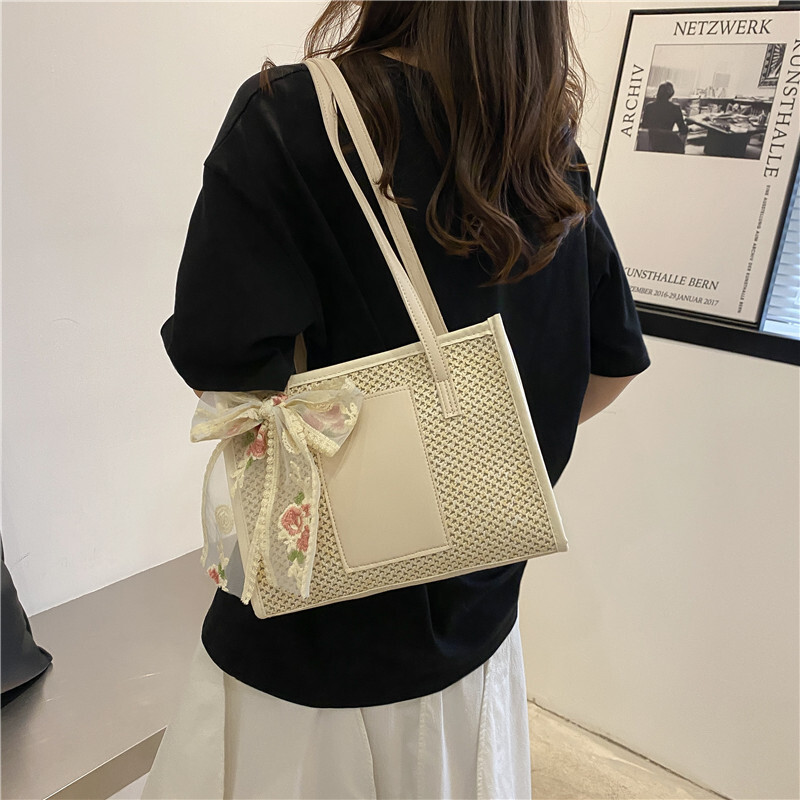 Handheld Women's Summer Fashionable Shoulder Casual Contrasting Grass Woven Large Capacity tote bag H731#14 ddmy ad3c