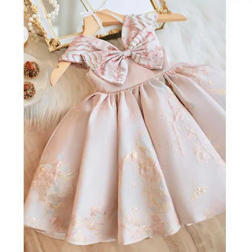 Girl's Dresses 2023 New Children Boutique Lolita Princess Gown Bow Sleeveless Design Wedding Birthday Baptism Eid Party Girls Dresses A3188