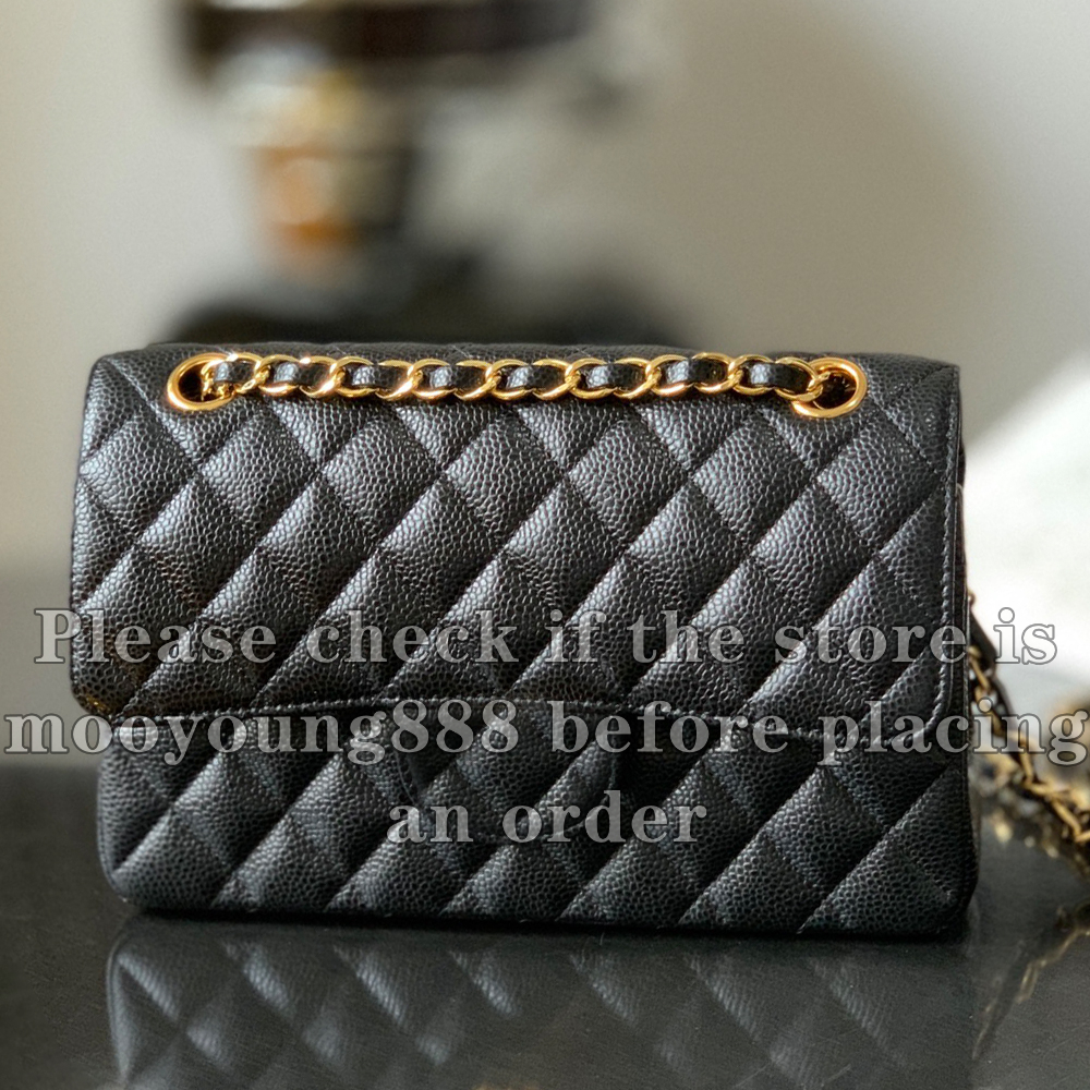 12A Upgrade Mirror Quality Designer Small Flap Bag 23cm Genuine Leather Quilted Bag Black Purse Classic Flap Handbags Crossbody Bag Shoulder Gold Chain Bag with Box