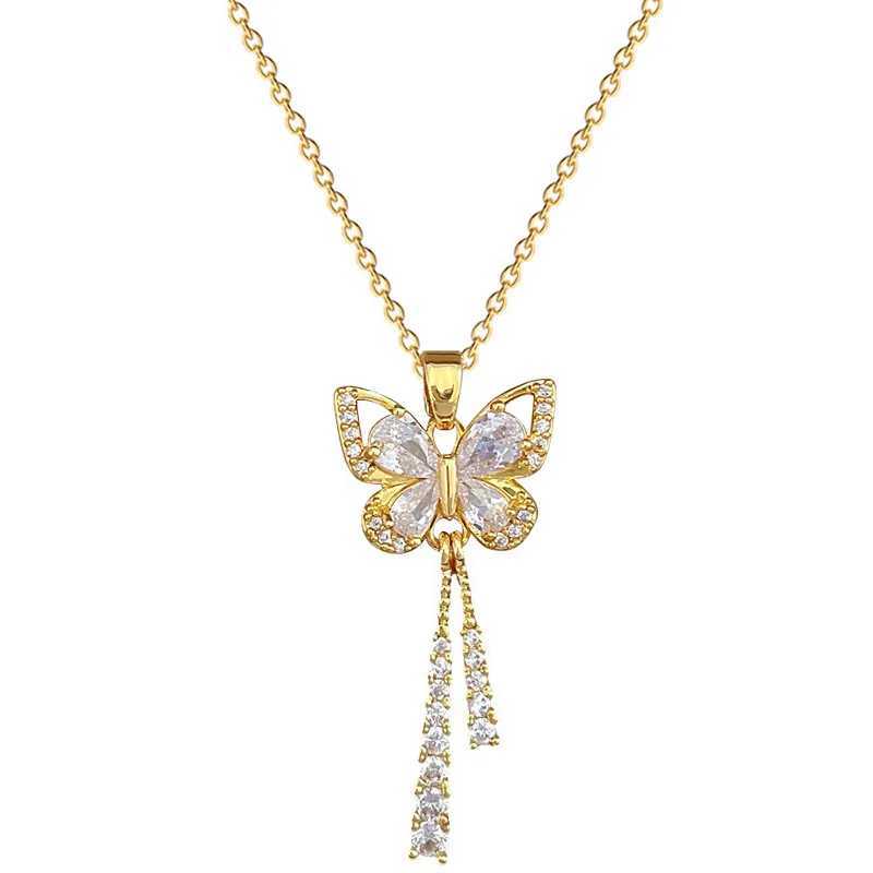 Classic Charming Romantic White Tassel Butterfly Necklace Fashionable Micro-inlaid Temperament Versatile Stainless Steel Gift W250616