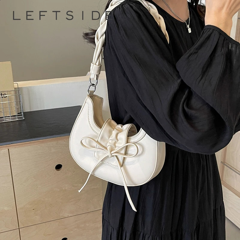 LEFTSIDE Cute Bow Tie Underarm Bag with Rope Handle Shoulder Bags for Women Female Trend Small Crossbody Bag Lady Handbags 240731