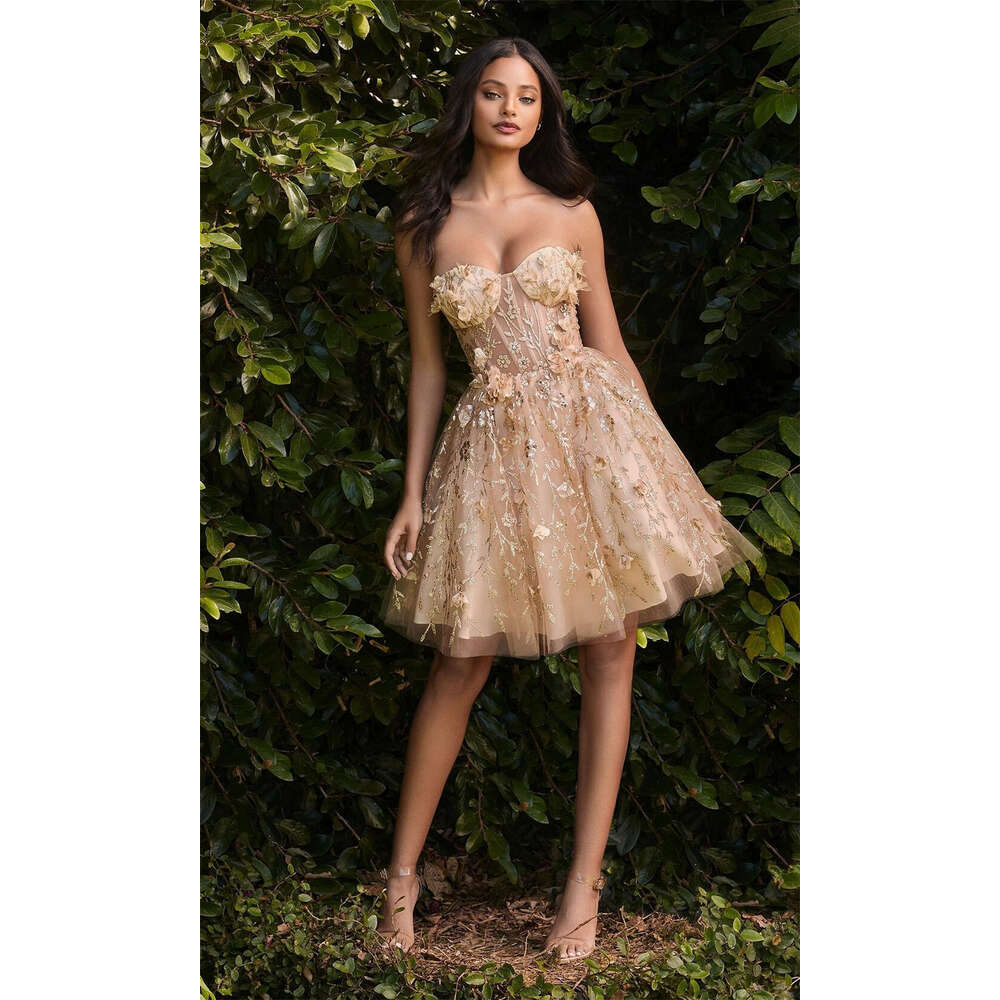 Sweetheart 3D wer Homecoming Dresses for Teens Lace Appliques Sheer Corset Sleeveless Prom A-e Short tail Gowns