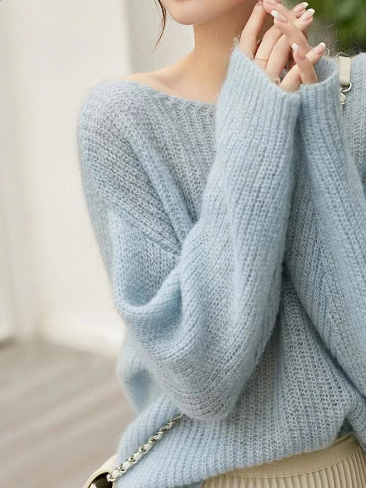 Elegant Seethrough Women Sweater Pullover Loose Jumper Autumn Winter Soft Warm Knitwear Basic Solid Cashmere Tops 240730