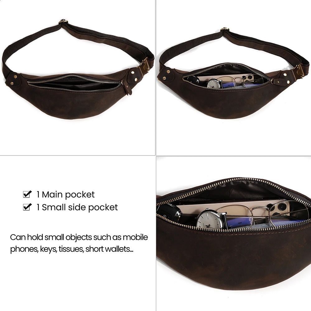 JOYIR Men Waist Bag Genuine Cow Leather Vintage Small Fanny Pack Bum Phone Cigarette Case Pouch Male Travel Chest 240730