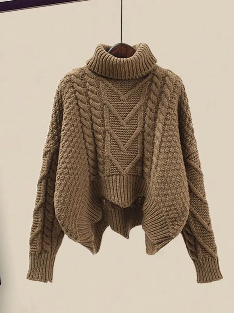 Fall Winter Vintage Two Piece Sets Women Outfit Ladies Warm Thick Twist Turtleneck Knitted Sweatermesh Skirt Set Women Clothing 240731