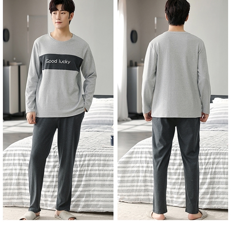 Arrival Spring Men Pajamas Long Sleeve Male Pajama Set Men Knited Cotton Pajamas For Men Sleepwear Suit homewear 4XL 240819