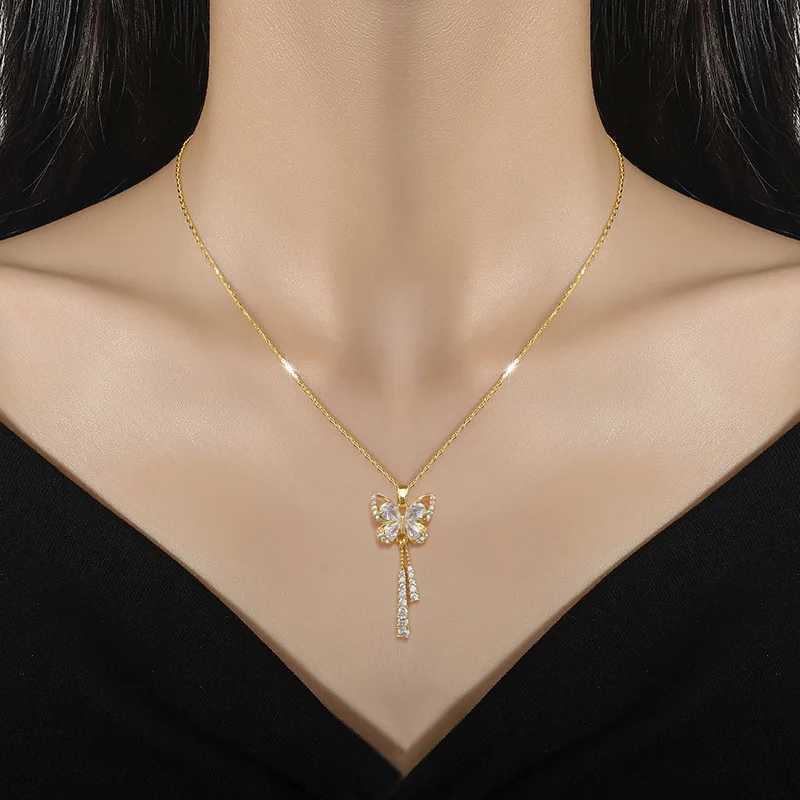 Classic Charming Romantic White Tassel Butterfly Necklace Fashionable Micro-inlaid Temperament Versatile Stainless Steel Gift W250616