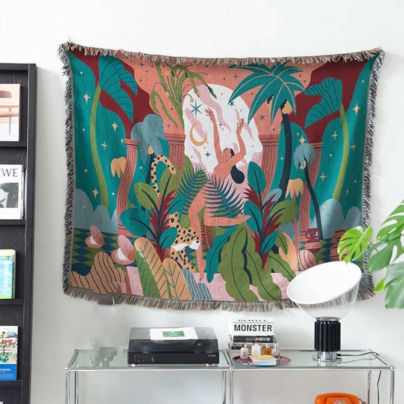 Nordic Throw Blanket Multifunction Forest Dancer Travel Decoration Slipcover Cobertor Leaves Hanging Tapestry Sofa Bed Sheet Y240730