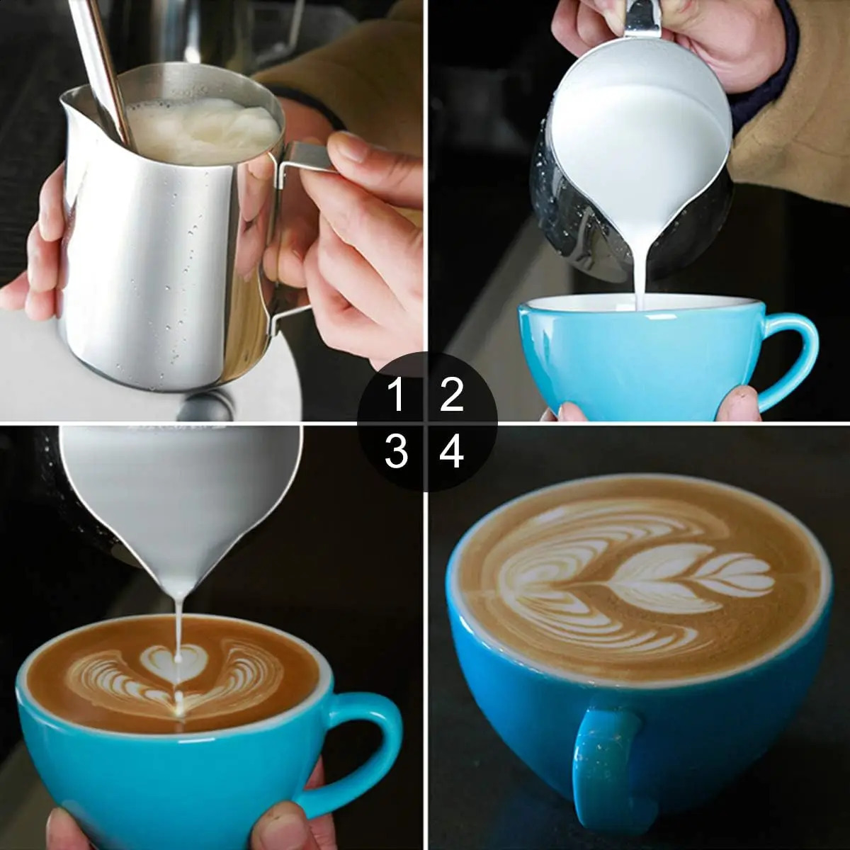 1003506001000ml milk can Fashion stainless steel craft foam Coffee latte art cup 240730