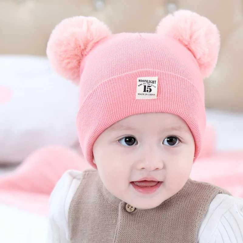Solid color wool knitted hat Beibei newborn baby hat fluffy cute winter hat children boys and girls warm bean hat 0-3Y W241213